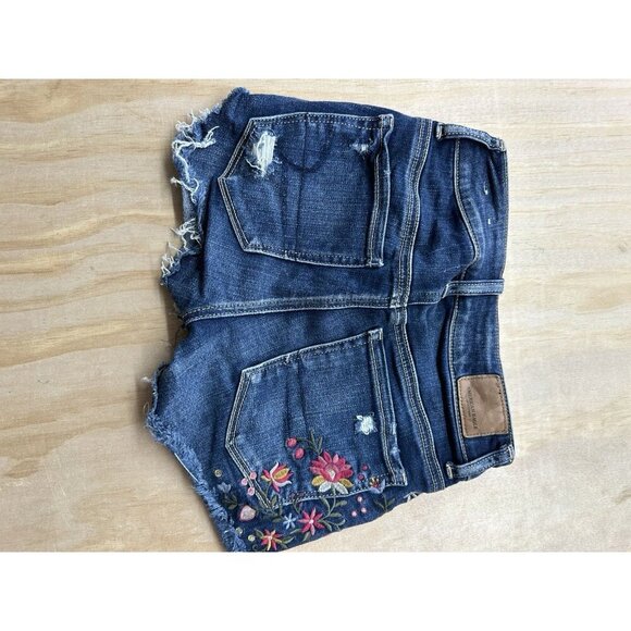 American Eagle Sz 00 Next Level Stretch Floral Hi-Rise Shortie Denim Jean Short - Picture 4 of 7